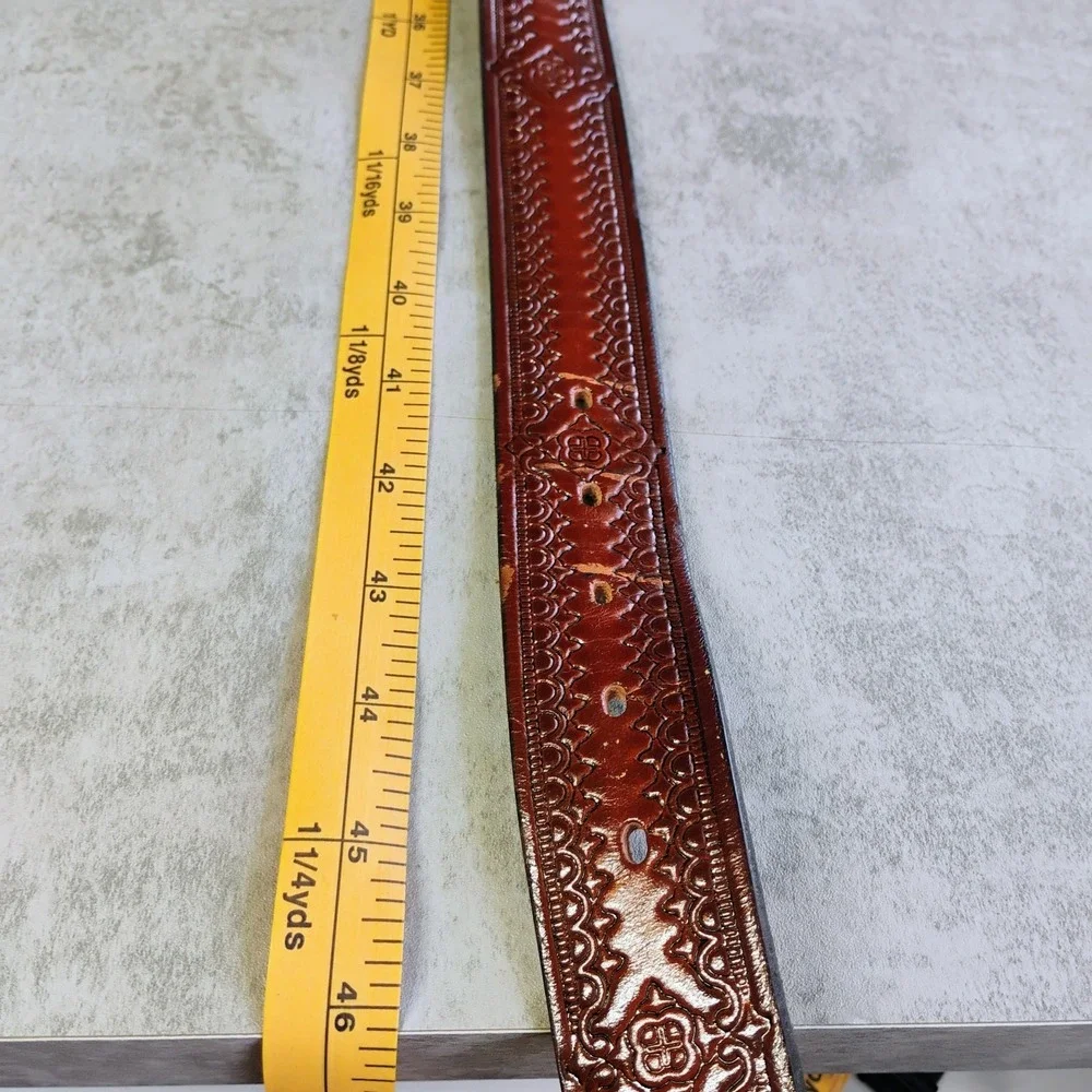 Vintage Stamped Brown Leather Belt Mens 42 Inch XL Western Boho Made In USA